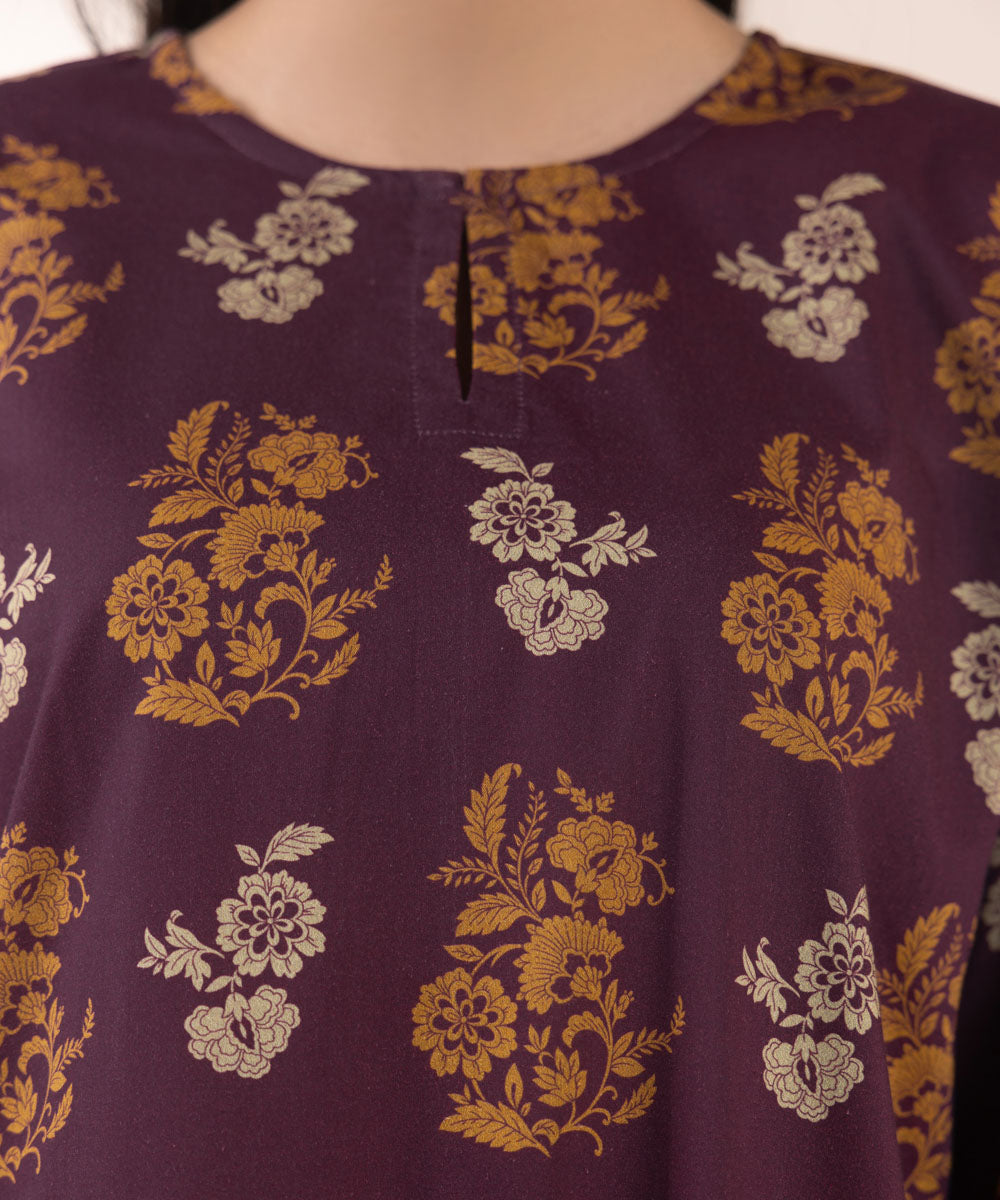 Women's Pret Cotton Viscose Purple Printed Boxy Shirt