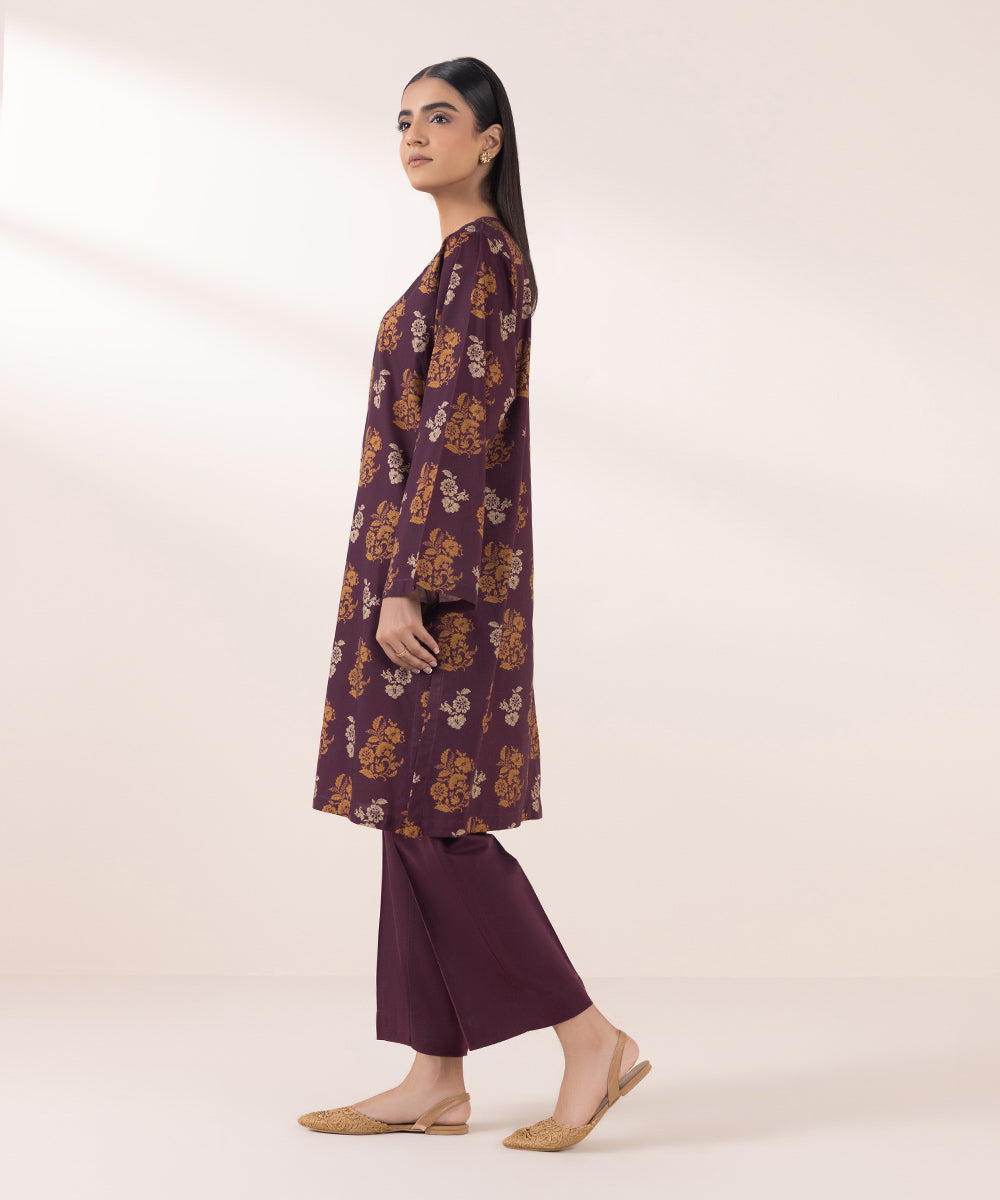 Women's Pret Cotton Viscose Purple Printed Boxy Shirt