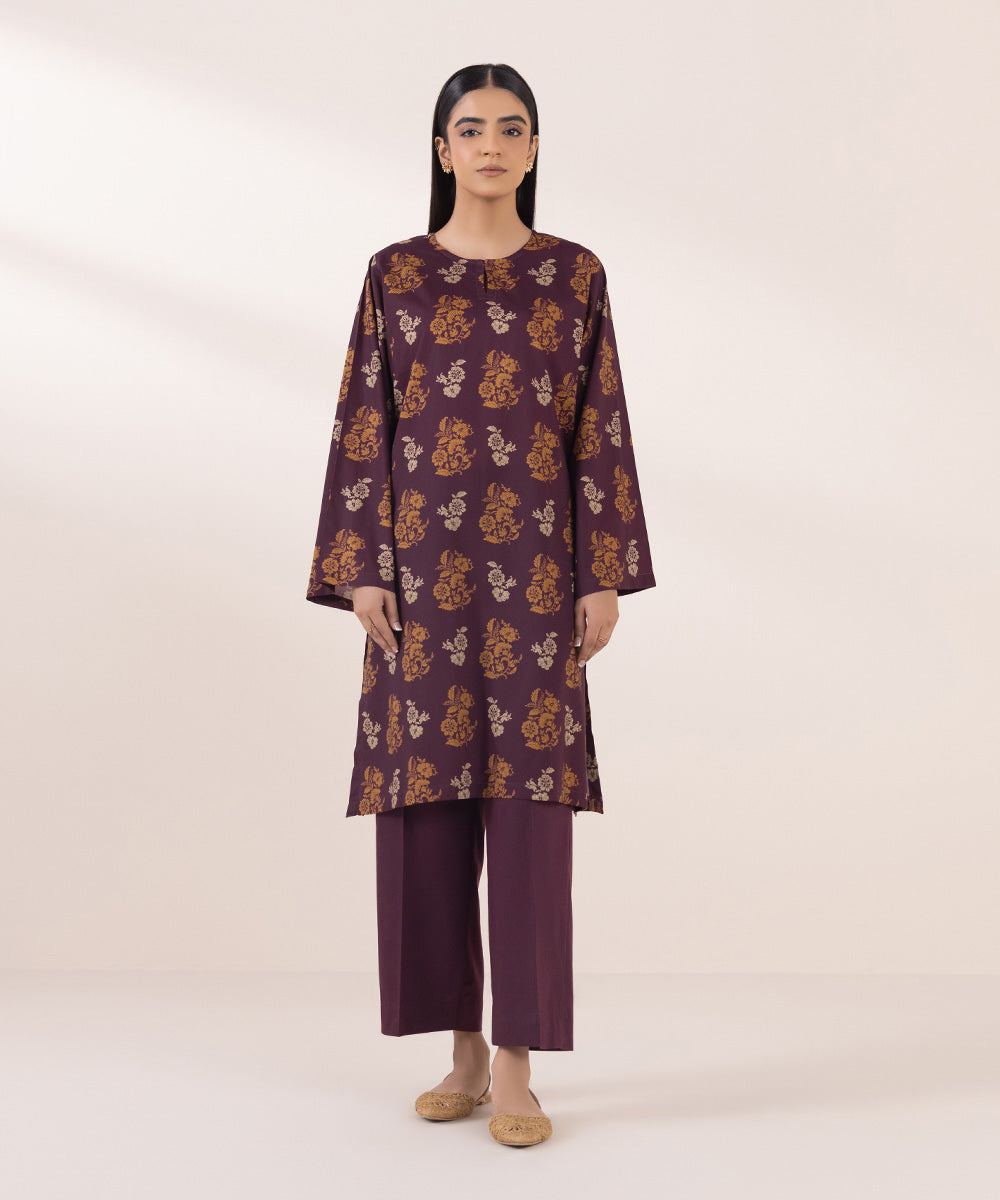 Women's Pret Cotton Viscose Purple Printed Boxy Shirt