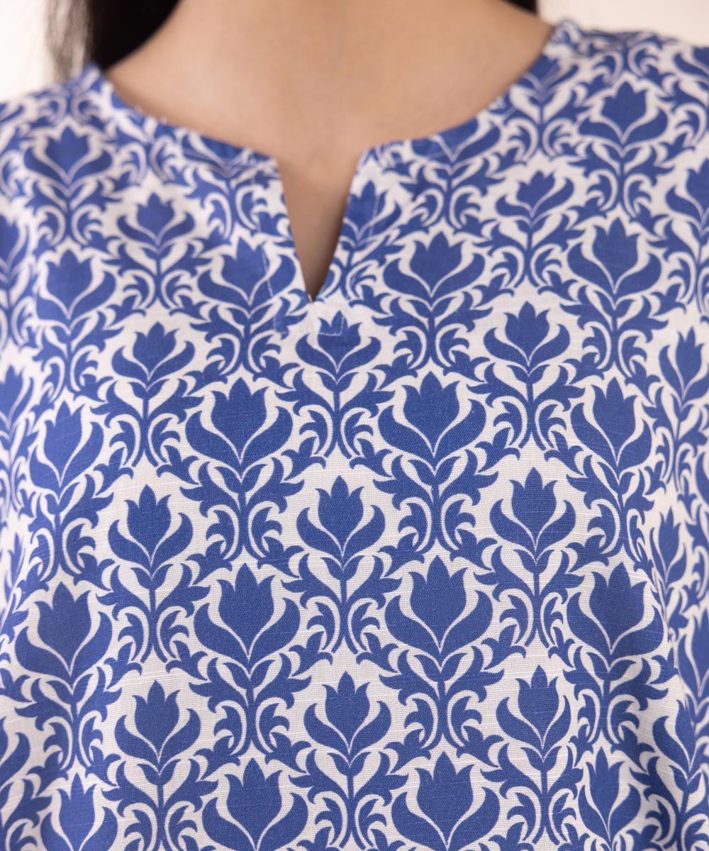 Women's Pret Khaddar Blue Printed Straight Shirt