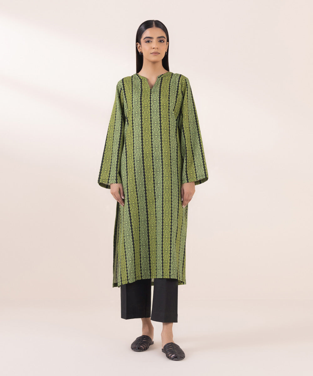 Women's Pret Khaddar Green Printed Straight Shirt