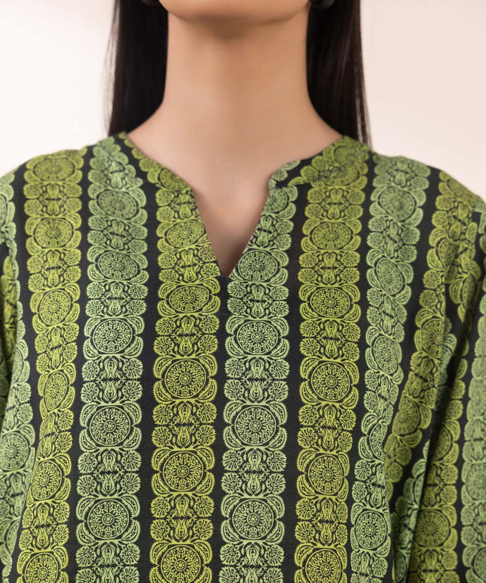 Women's Pret Khaddar Green Printed Straight Shirt