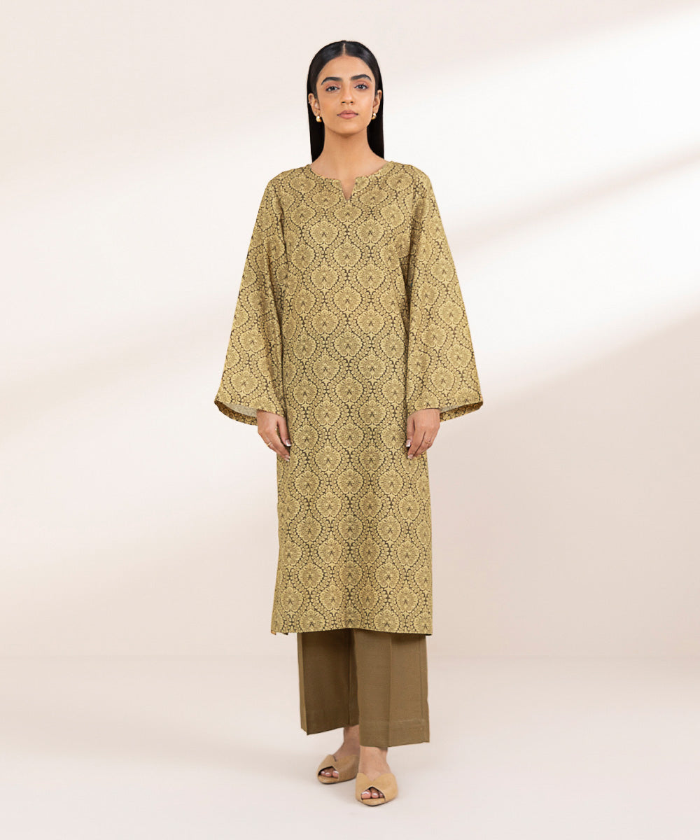 Women's Pret Khaddar Brown Printed A-Line Shirt