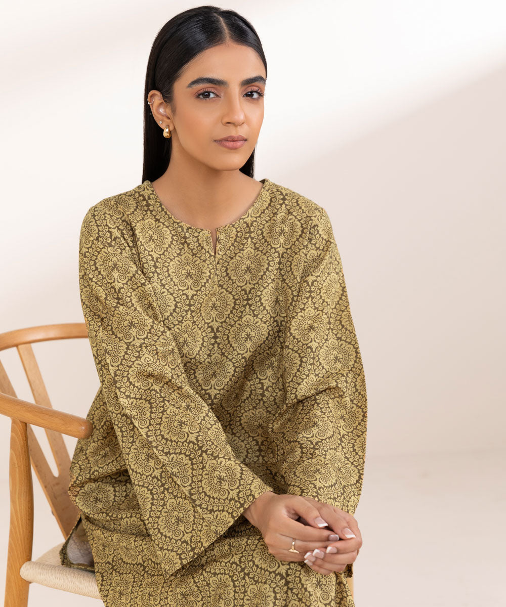 Women's Pret Khaddar Brown Printed A-Line Shirt