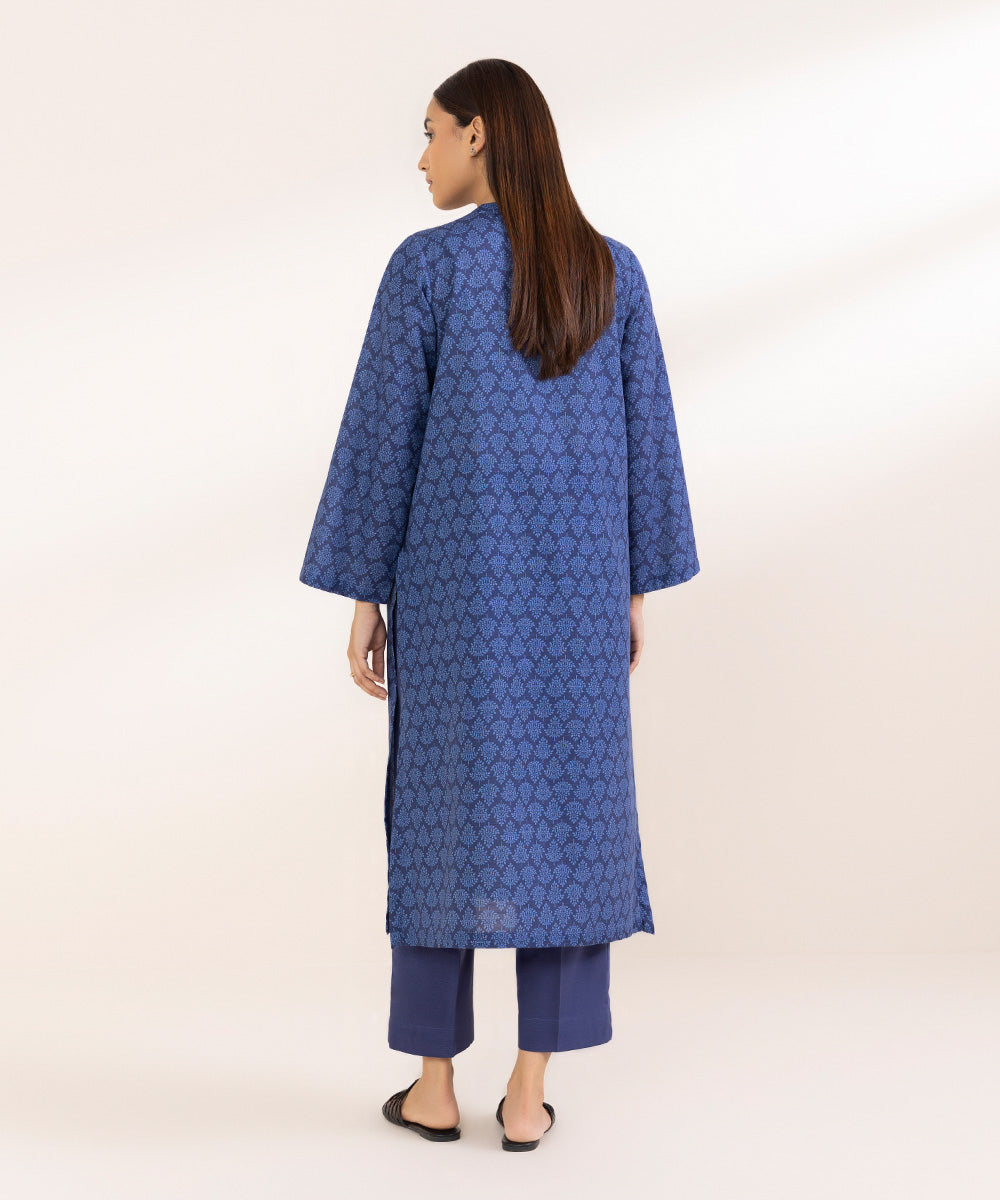 Women's Pret Khaddar Blue Printed A-Line Shirt