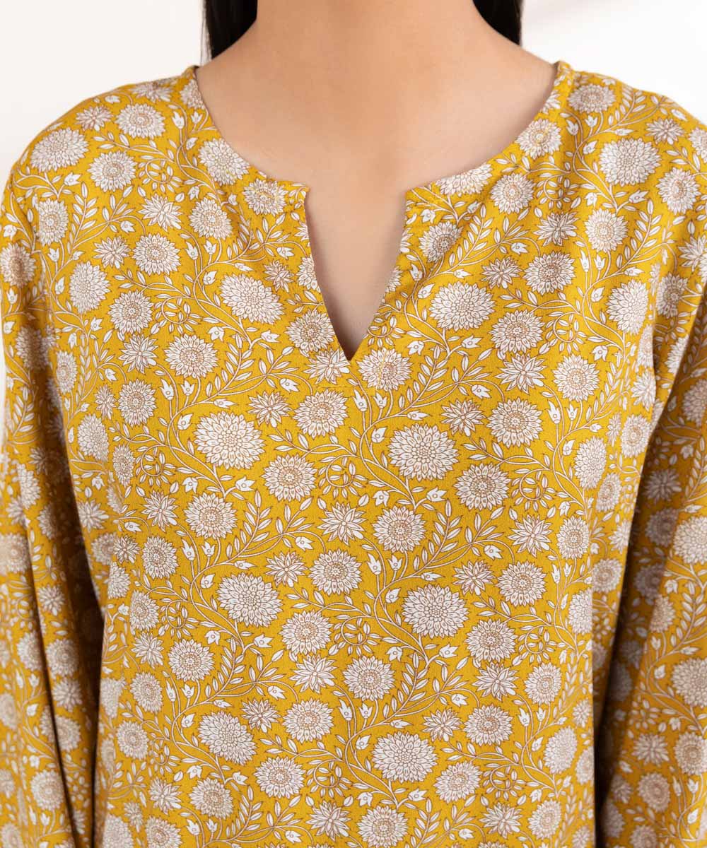 Women's Pret Linen Yellow Printed Straight Shirt