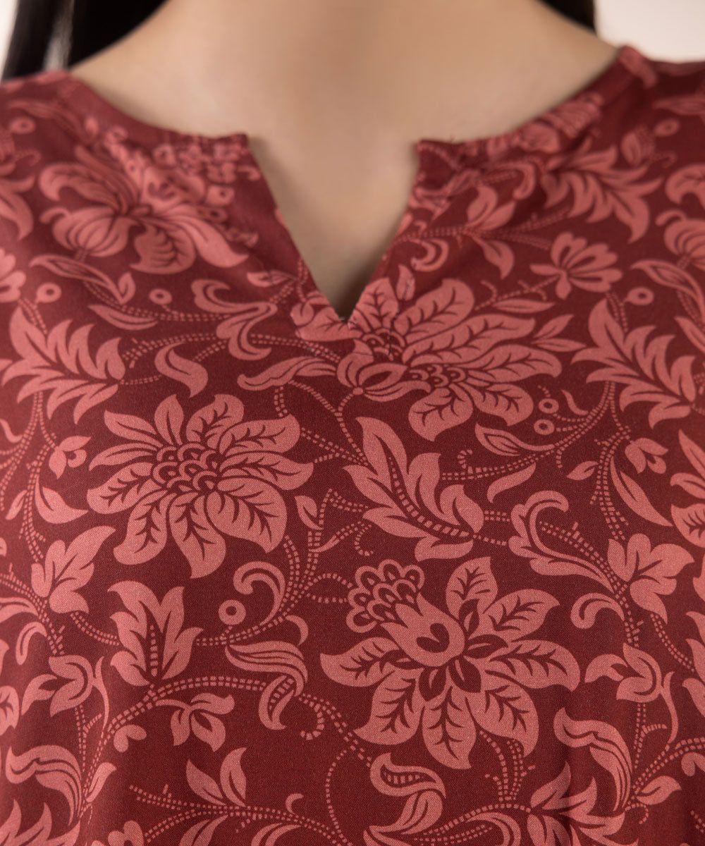 Women's Pret Linen Red Printed A-Line Shirt