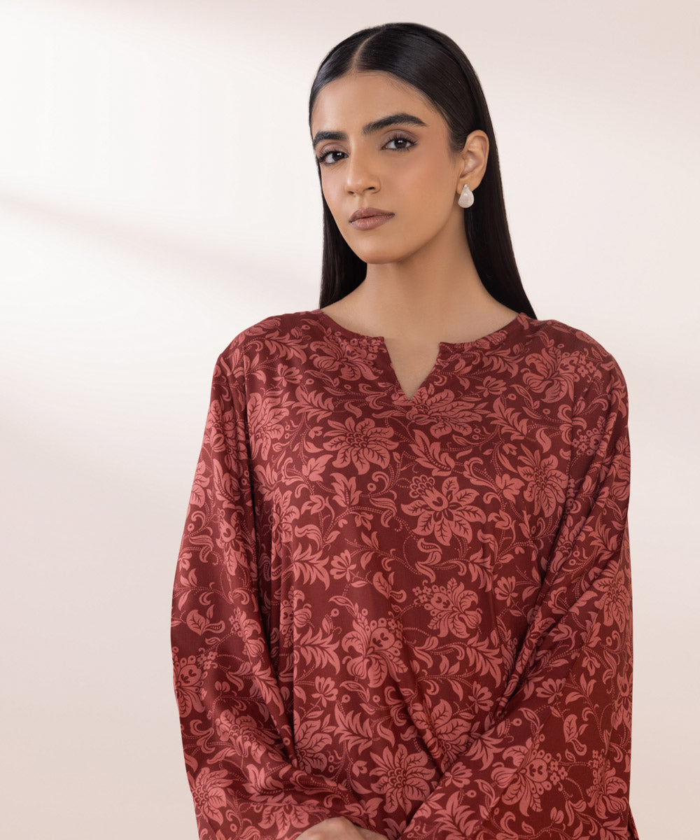 Women's Pret Linen Red Printed A-Line Shirt