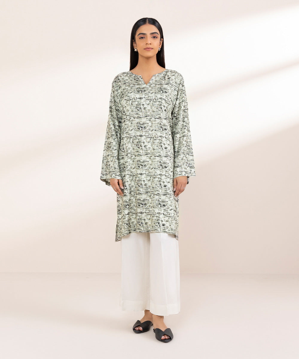 Women's Pret Linen Grey Printed Boxy Shirt