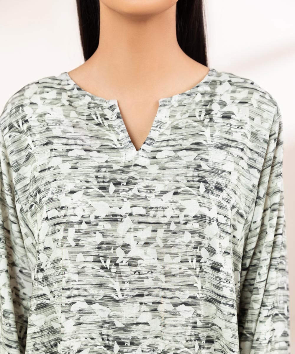 Women's Pret Linen Grey Printed Boxy Shirt