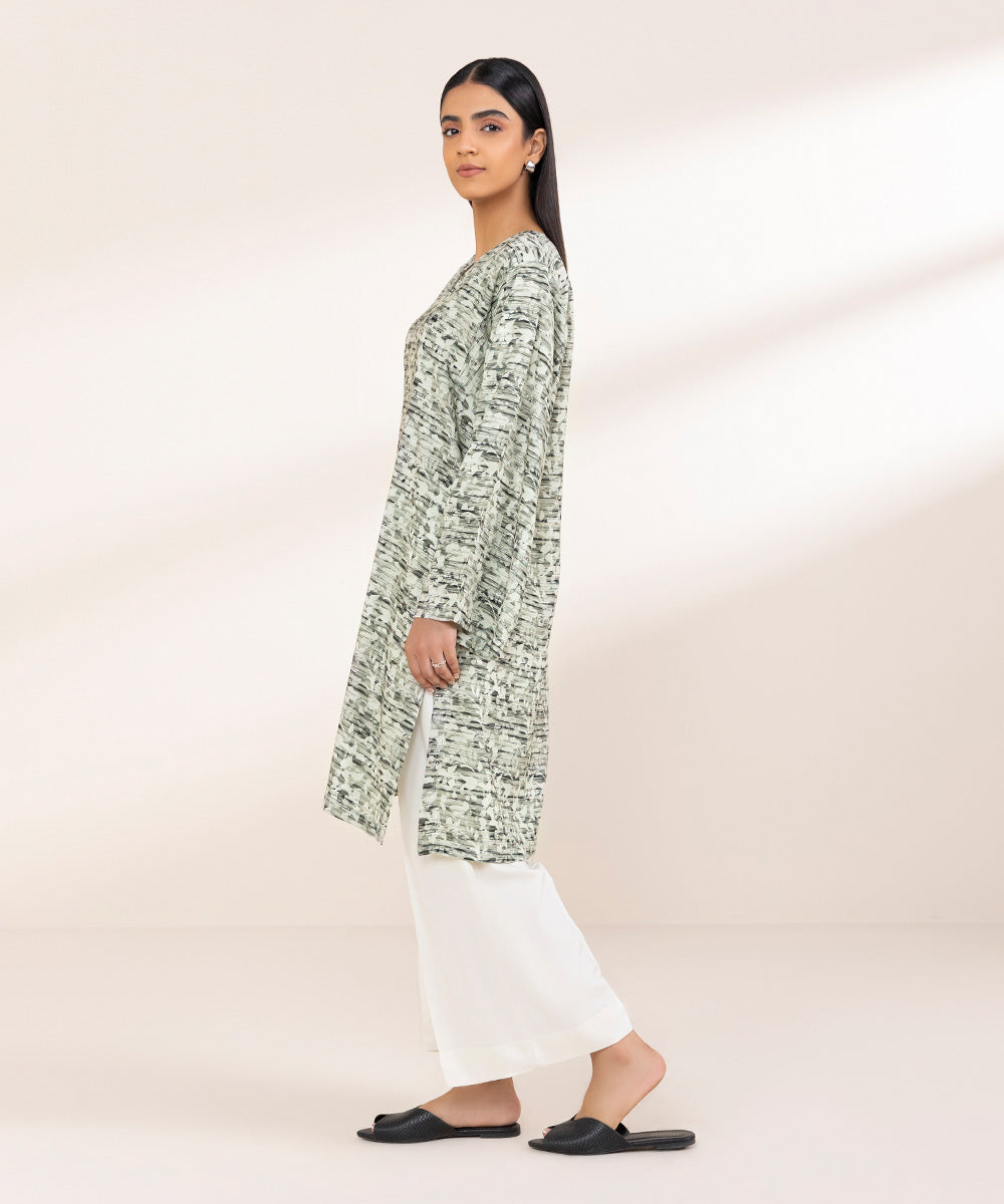 Women's Pret Linen Grey Printed Boxy Shirt