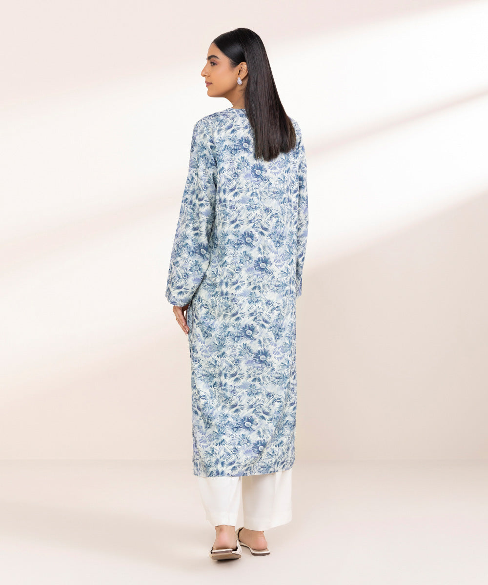 Women's Pret Linen Blue Printed A-Line Shirt