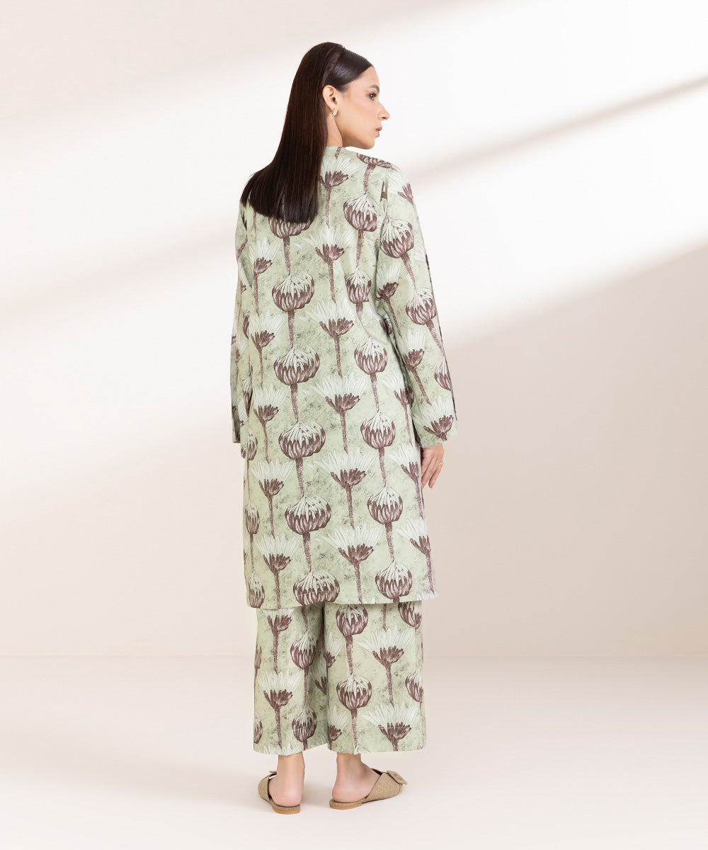 Women's Pret Cotton Viscose Printed Sage Green Boxy Shirt