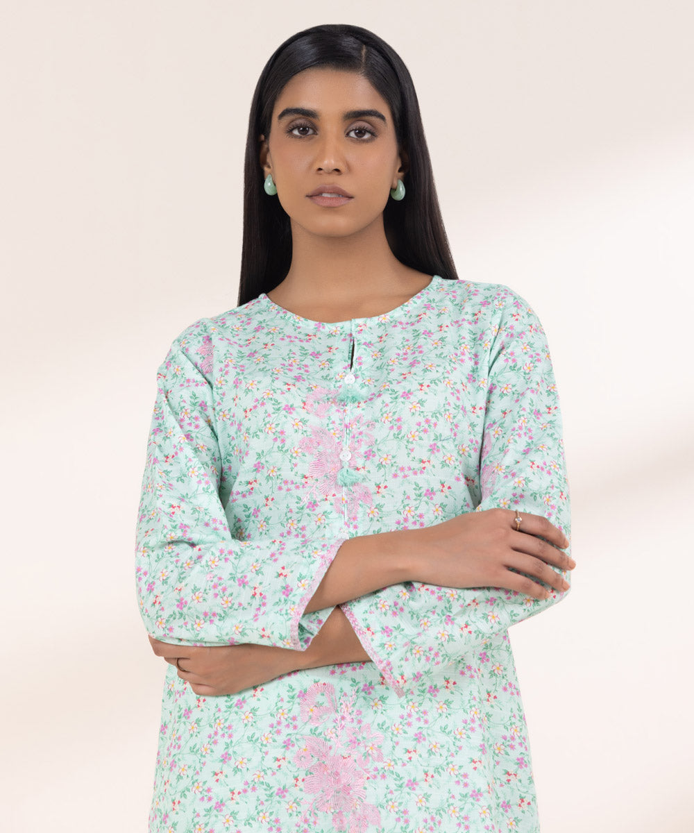 Women's Pret Khaddar Embroidered Sky Blue A-Line Shirt