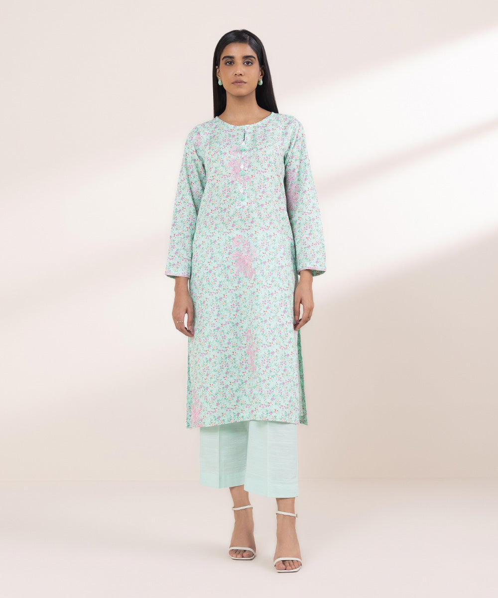 Women's Pret Khaddar Embroidered Sky Blue A-Line Shirt