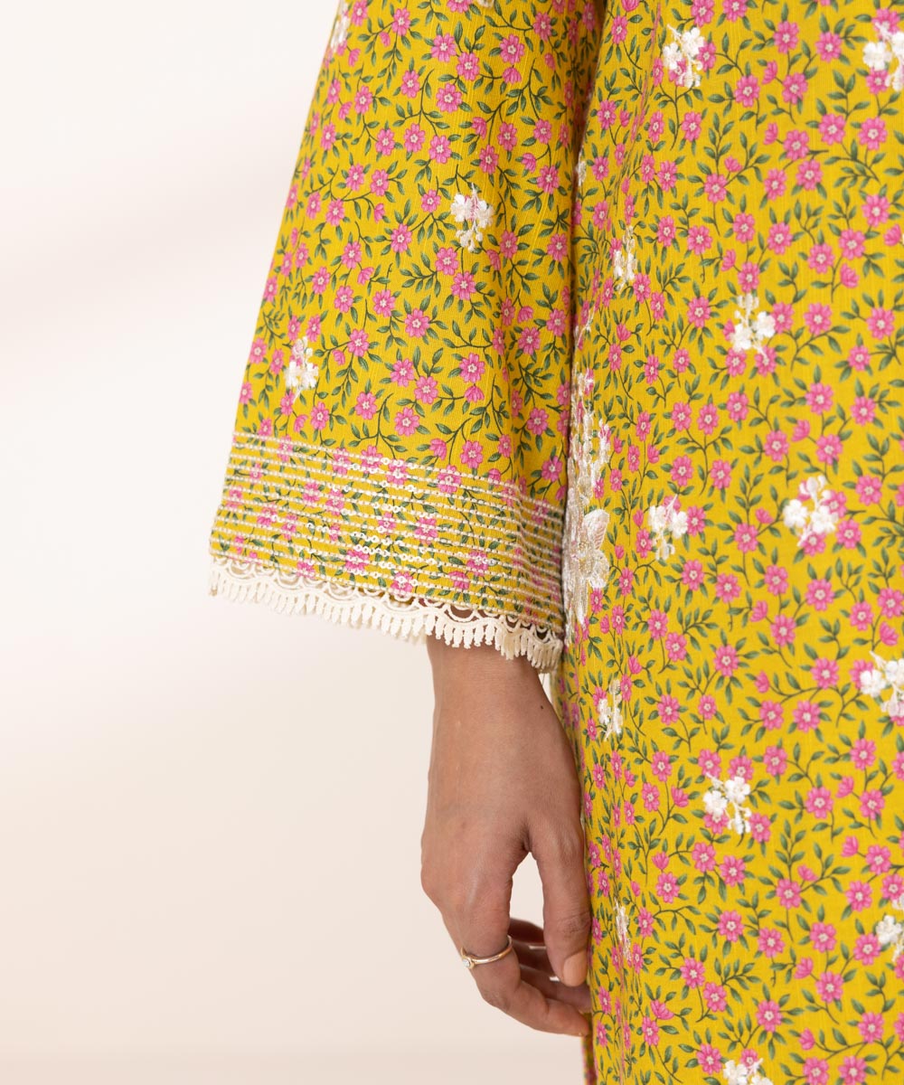 Women's Pret Khaddar Embroidered Golden Yellow A-Line Shirt