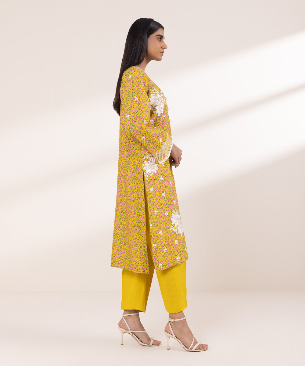 Women's Pret Khaddar Embroidered Golden Yellow A-Line Shirt