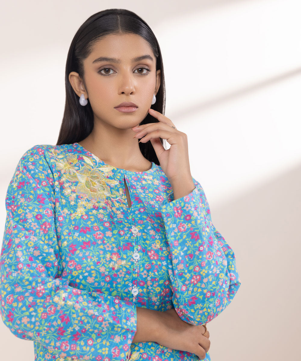 Women's Pret Khaddar Embroidered Blue  A-Line Shirt