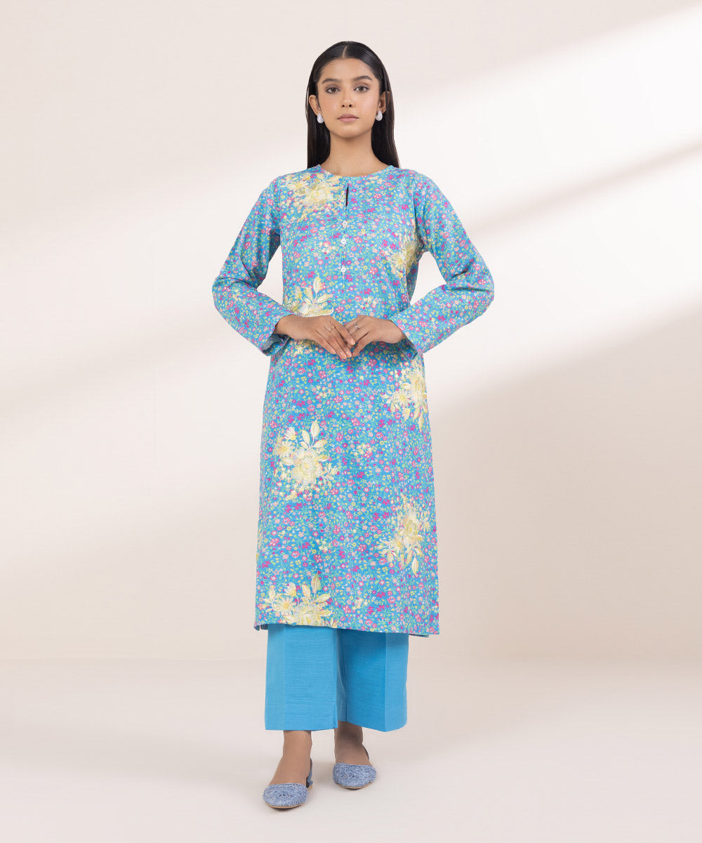 Women's Pret Khaddar Embroidered Blue  A-Line Shirt