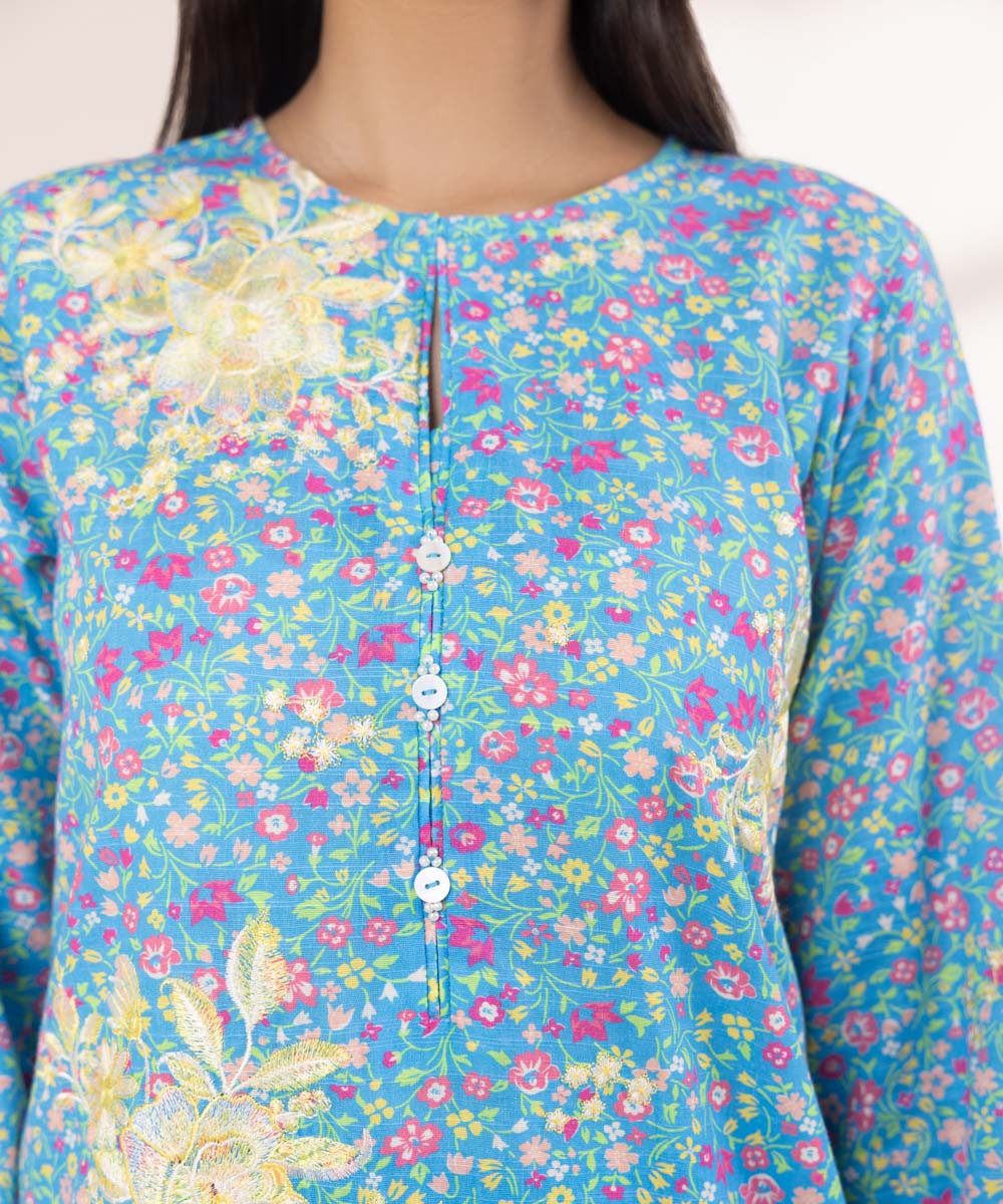 Women's Pret Khaddar Embroidered Blue  A-Line Shirt