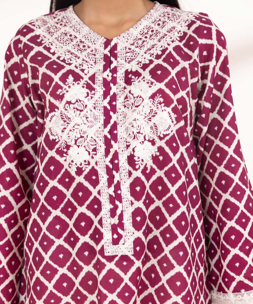 Women's Pret Khaddar Embroidered Magenta A-Line Shirt