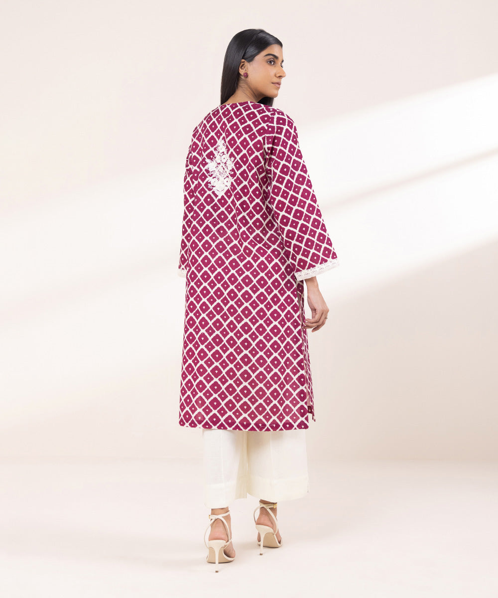 Women's Pret Khaddar Embroidered Magenta A-Line Shirt