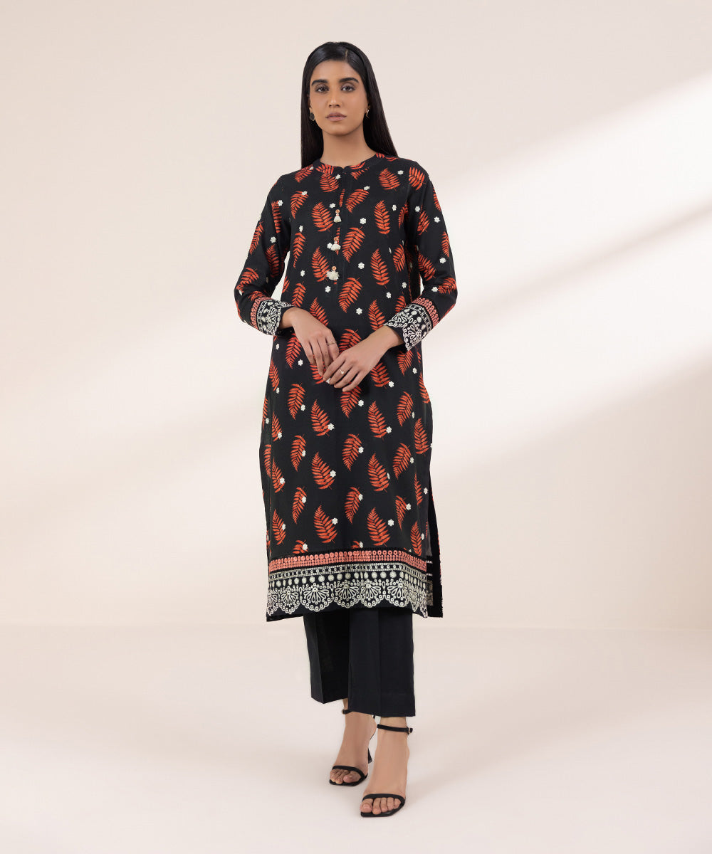 Women's Pret Khaddar Embroidered Black A-Line Shirt