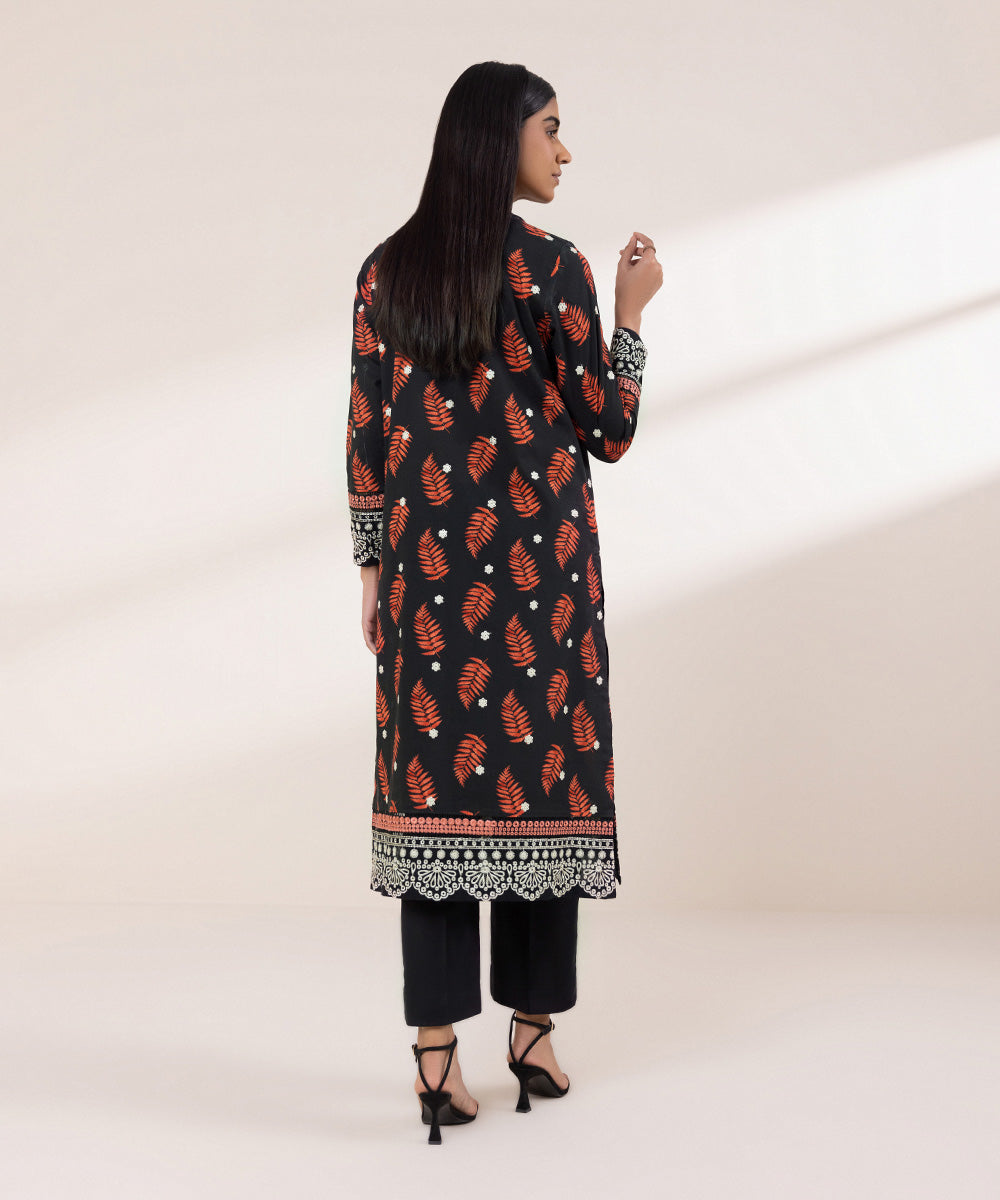 Women's Pret Khaddar Embroidered Black A-Line Shirt