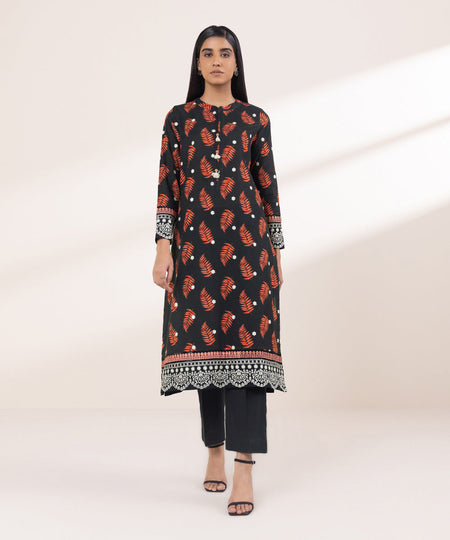 Women's Pret Khaddar Embroidered Black A-Line Shirt