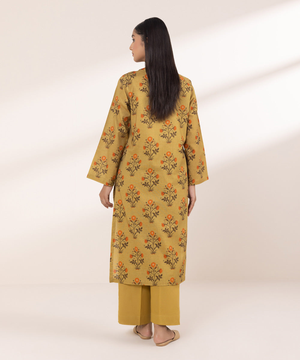 Women's Pret Khaddar Printed Mustard Brown A-Line Shirt