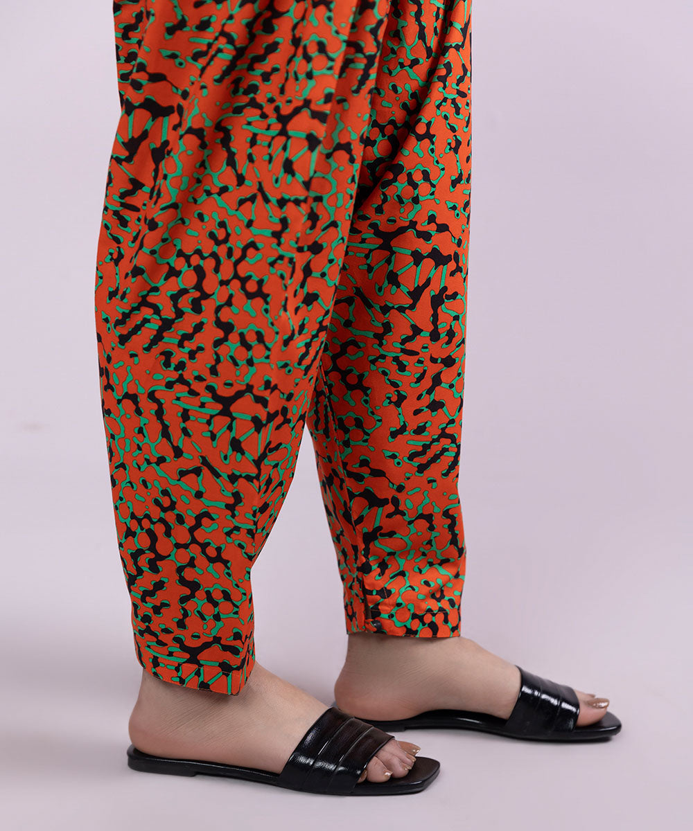 Women's Pret Cambric Printed Orange Shalwar