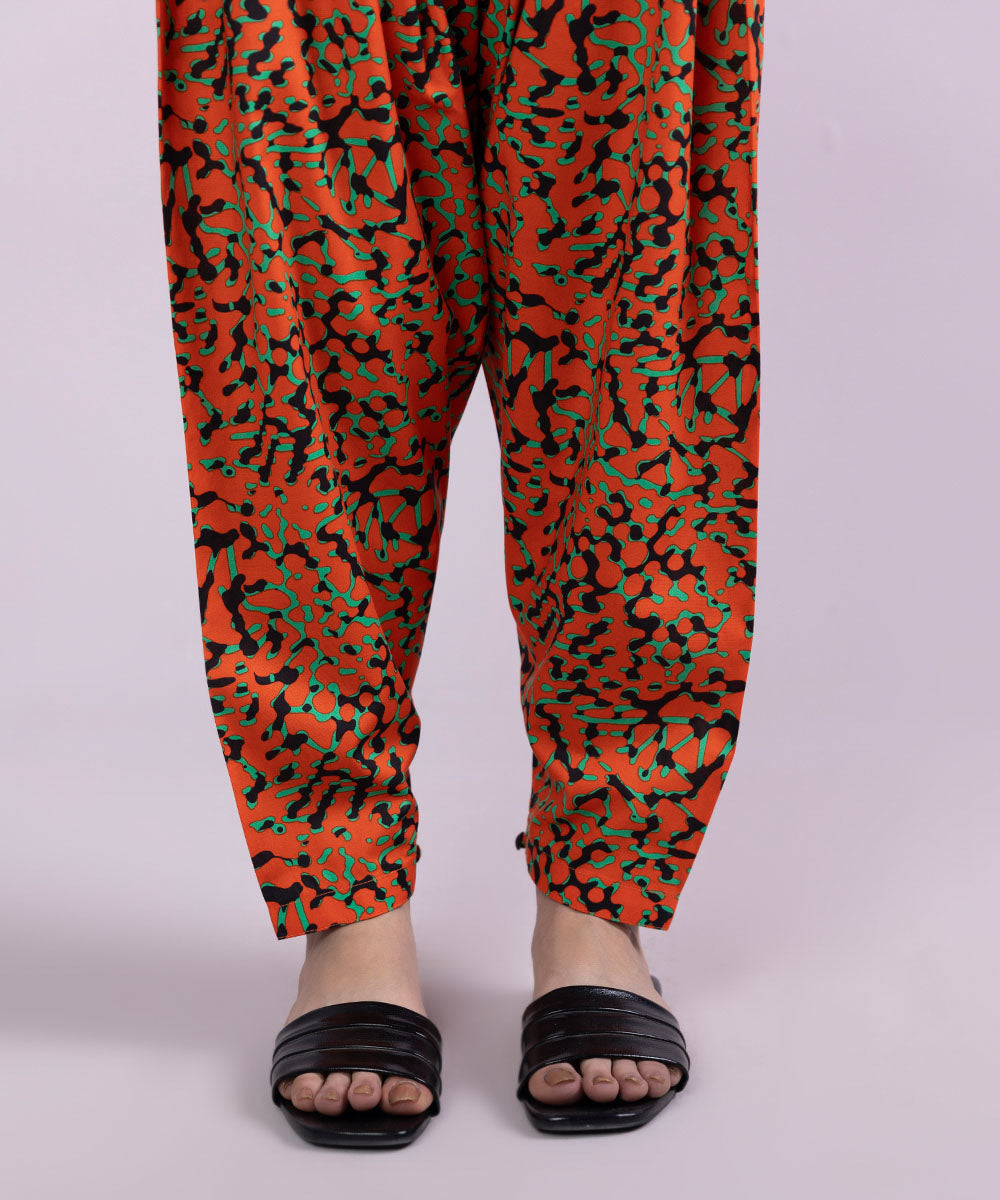 Women's Pret Cambric Printed Orange Shalwar