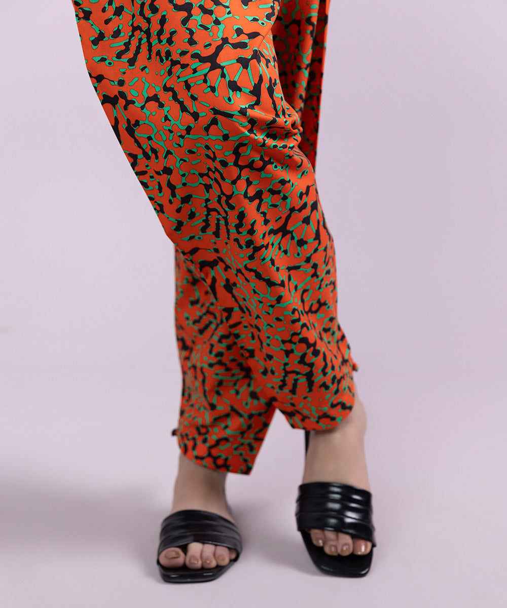 Women's Pret Cambric Printed Orange Shalwar