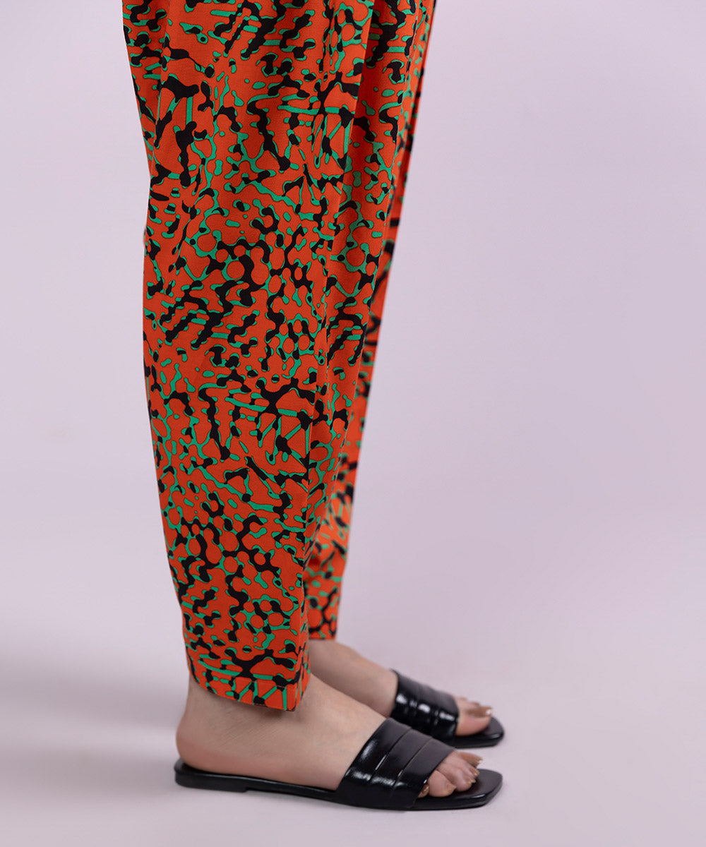 Women's Pret Cambric Printed Orange Shalwar