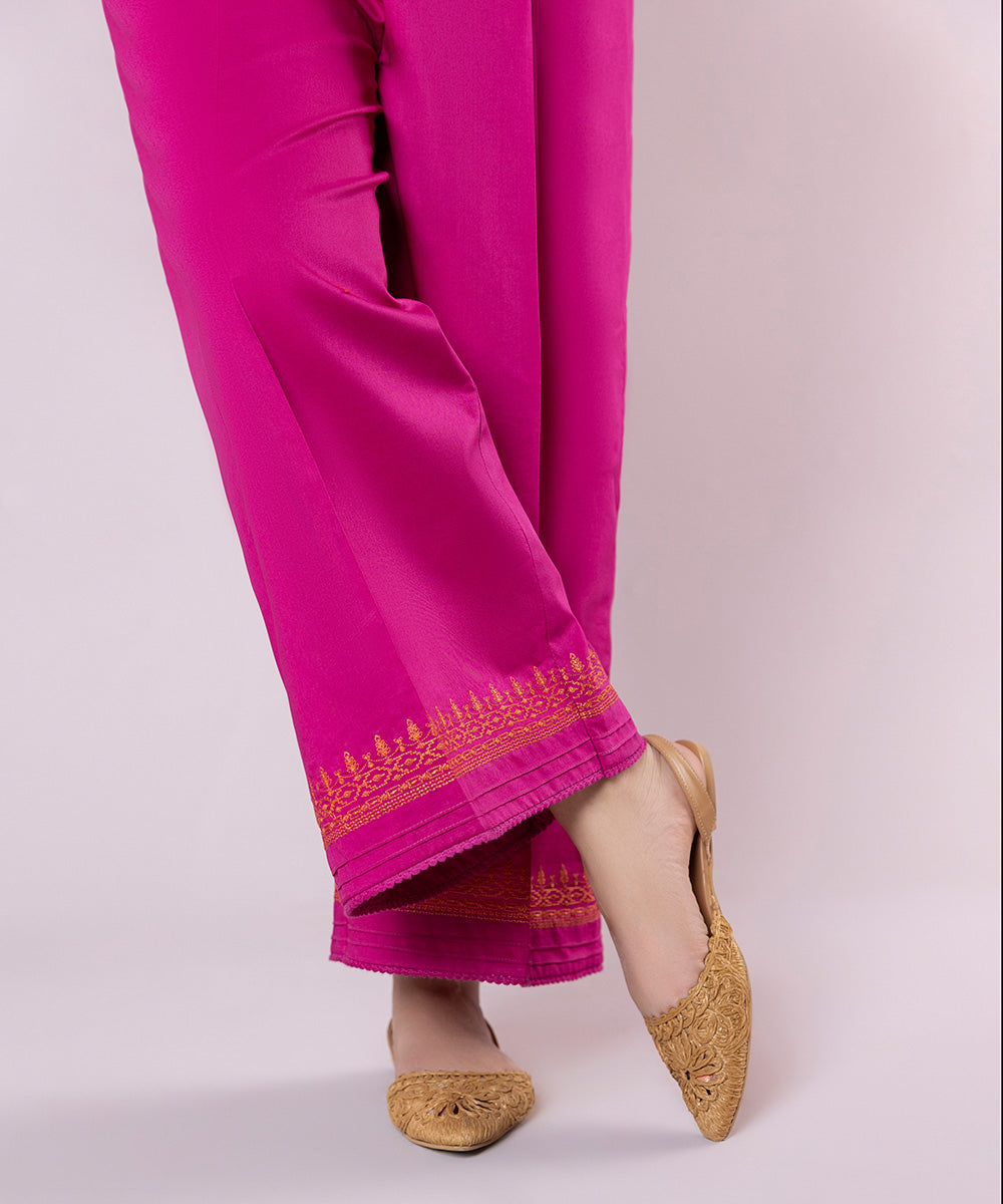 Women's Pret Cambric Embroidered Pink Culottes