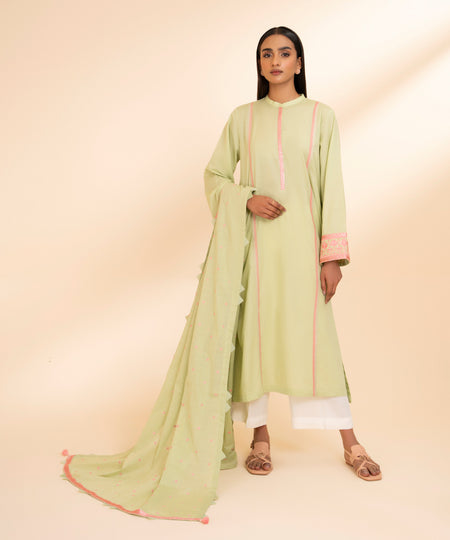 Textured Voile Green Embroidered Dupatta