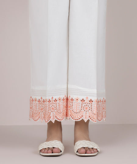 Women's Pret Cambric White Embroidered Culottes