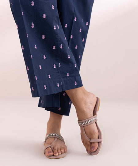 Women's Pret Cambric Blue Embroidered Culottes