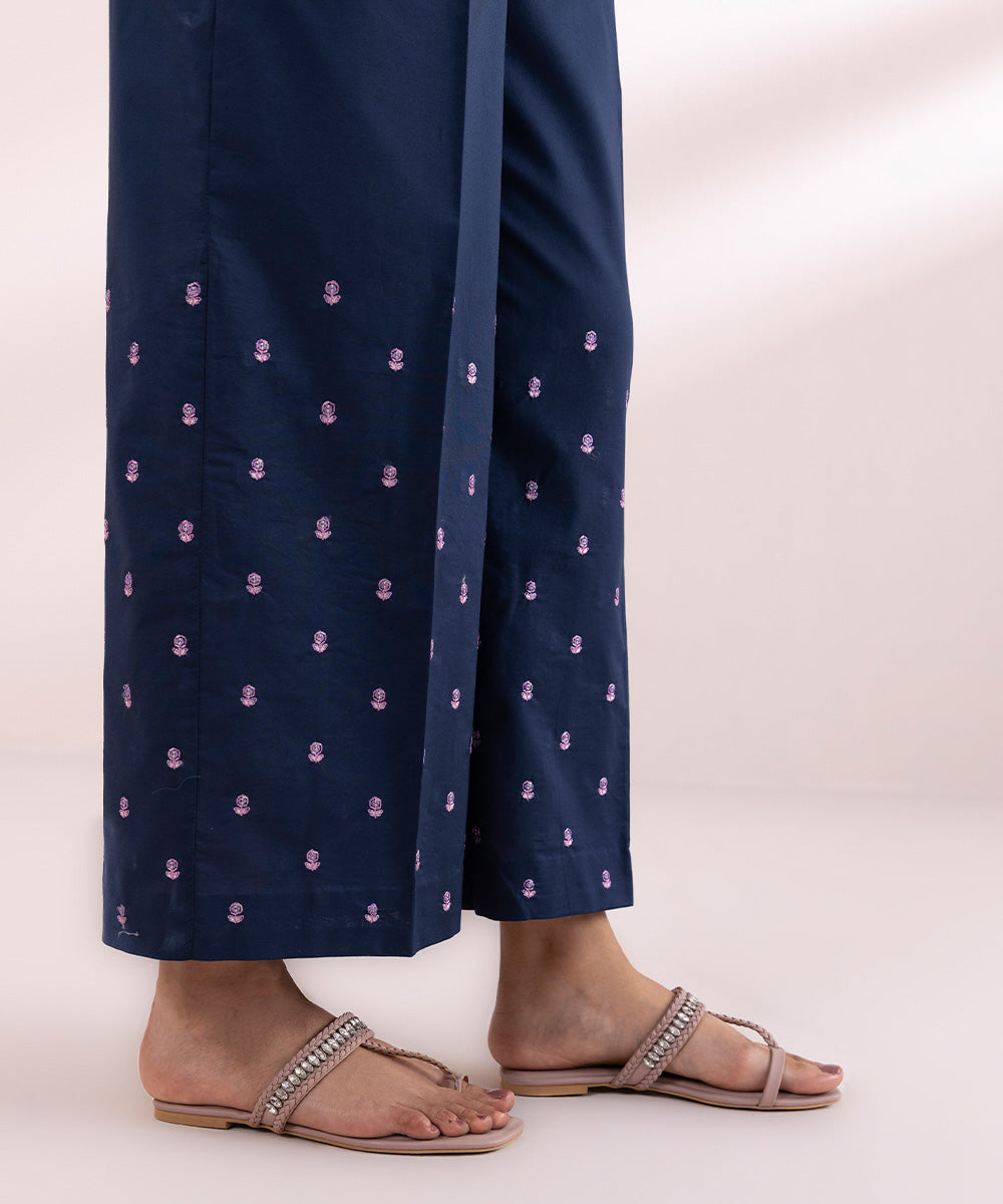 Women's Pret Cambric Blue Embroidered Culottes