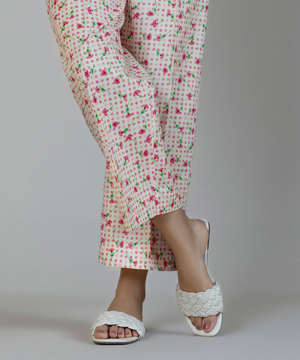 Women's Pret Cambric Pink Printed Straight Pants