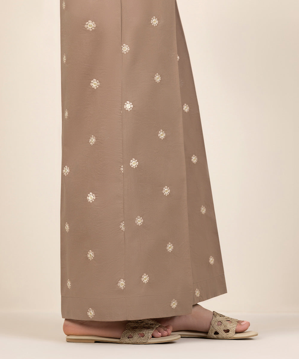 Women's Pret Cambric Embroidered Brown Culottes