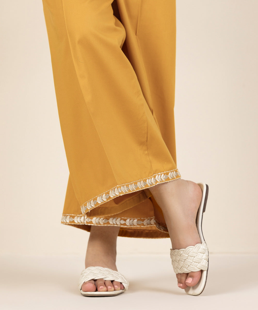 Women's Pret Cambric Embroidered Orange Culottes