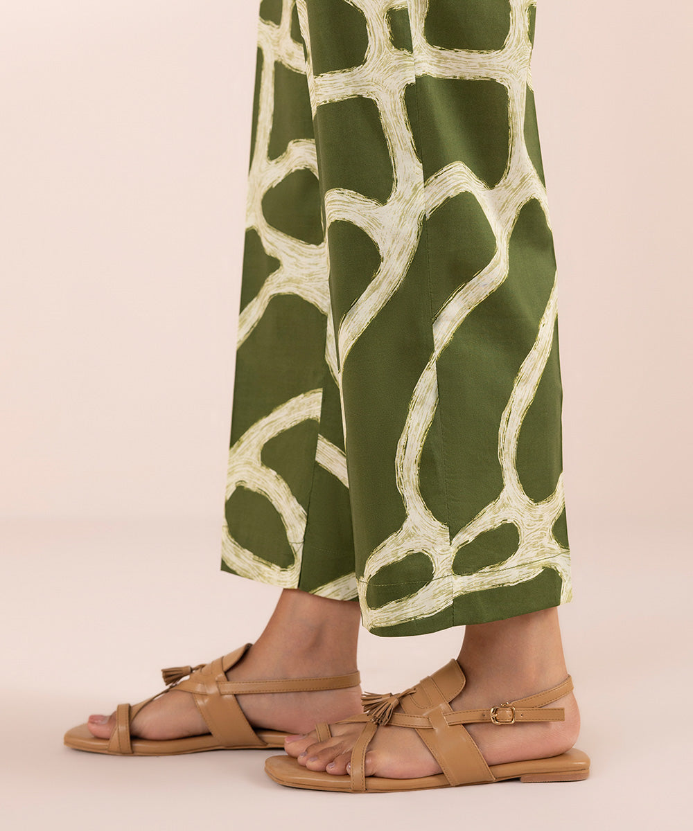 Women's Pret Stretch Lawn Green Printed Straight Pants