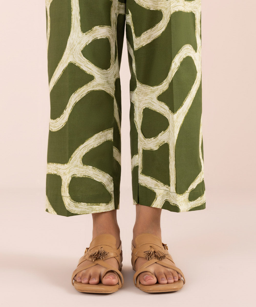 Women's Pret Stretch Lawn Green Printed Straight Pants