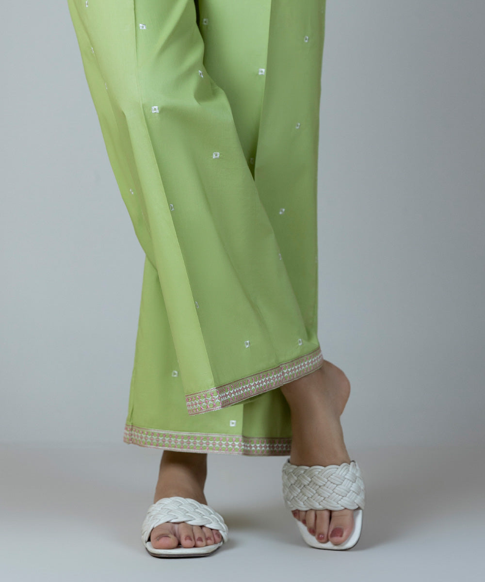 Women's Pret Poplin Embroidered Green Culottes