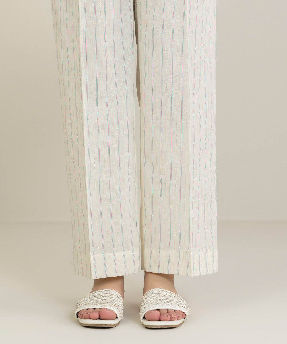 Women's Pret Yarn Dyed Off White Straight Pants