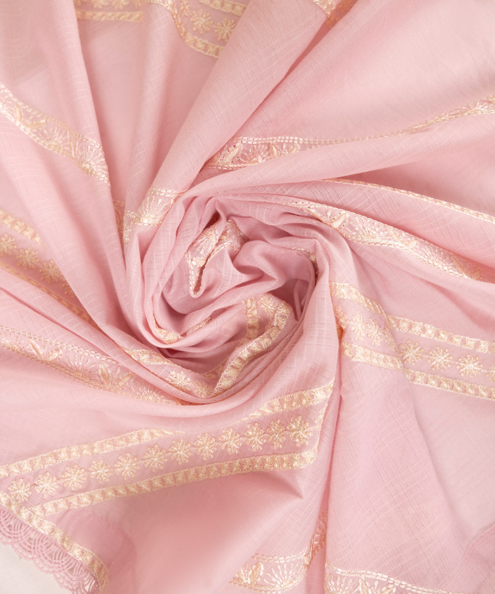 Women's Textured Voile Chikankari Pink Dupatta