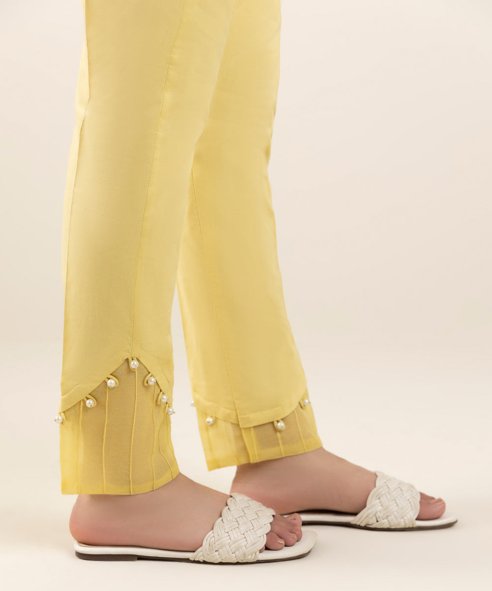 Women's Pret Cotton Yellow Cigarette Pants