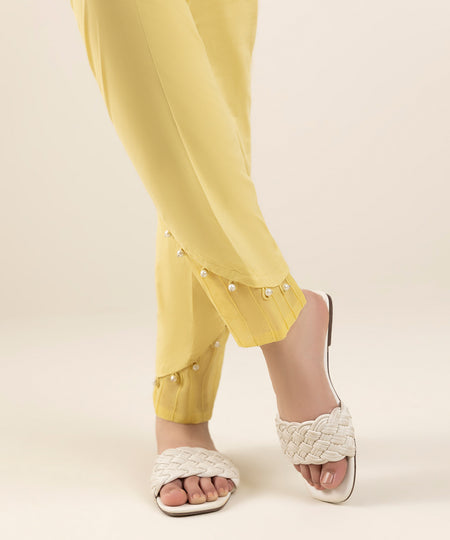 Women's Pret Cotton Yellow Cigarette Pants