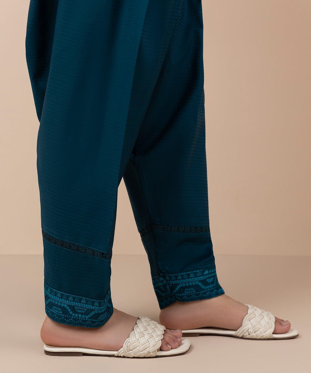 Women's Pret Dobby Solid Embroidered Sea Green Shalwar